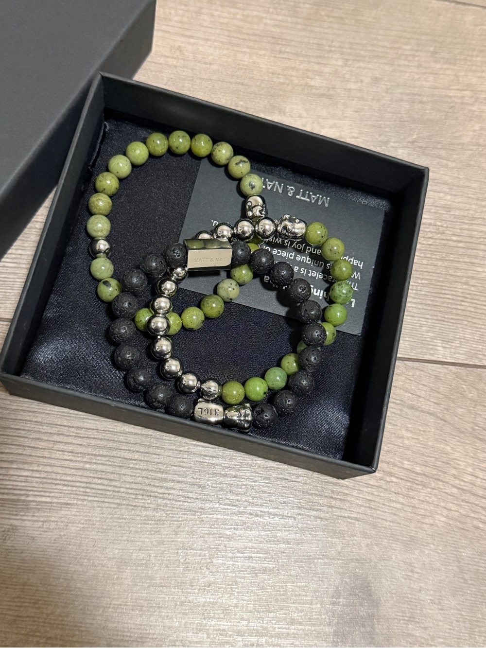 Matt & Nat Olive Green and Black Beaded Bracelet Set - Picture 3 of 4